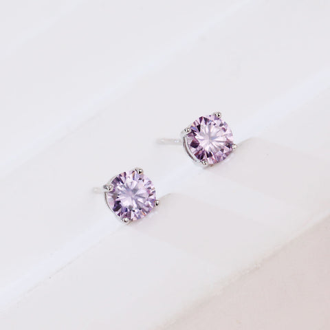 925 Sterling Silver Elegant Purple Sapphire Stud Earrings With Four-prong Setting For Everyday Chic