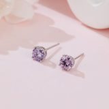 925 Sterling Silver Elegant Purple Sapphire Stud Earrings With Four-prong Setting For Everyday Chic