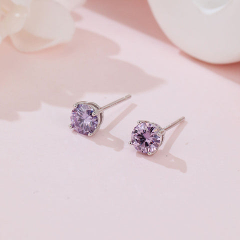 925 Sterling Silver Elegant Purple Sapphire Stud Earrings With Four-prong Setting For Everyday Chic