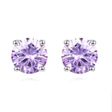 925 Sterling Silver Elegant Purple Sapphire Stud Earrings With Four-prong Setting For Everyday Chic