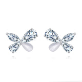 925 Sterling Silver Butterfly Zircon Earrings In Platinum Setting