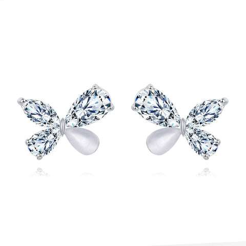 925 Sterling Silver Butterfly Zircon Earrings In Platinum Setting