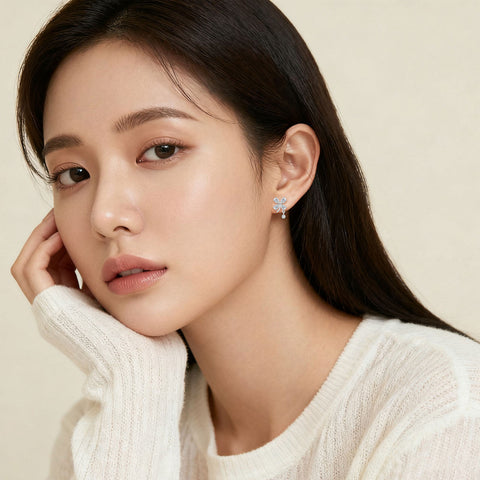 925 Sterling Silver Elegant Silver Floral Zircon Drop Earrings