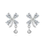 925 Sterling Silver Elegant Silver Floral Zircon Drop Earrings