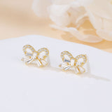 925 Sterling Silver Elegant Zircon-encrusted Gold Butterfly Earrings