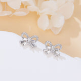 925 Sterling Silver Elegant Zircon Bow Earrings With Sparkling Accents