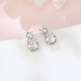 925 Sterling Silver Elegant Double Moissanite Silver Stud Drop Earrings