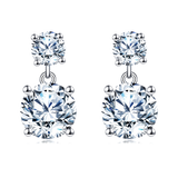925 Sterling Silver Elegant Double Moissanite Silver Stud Drop Earrings