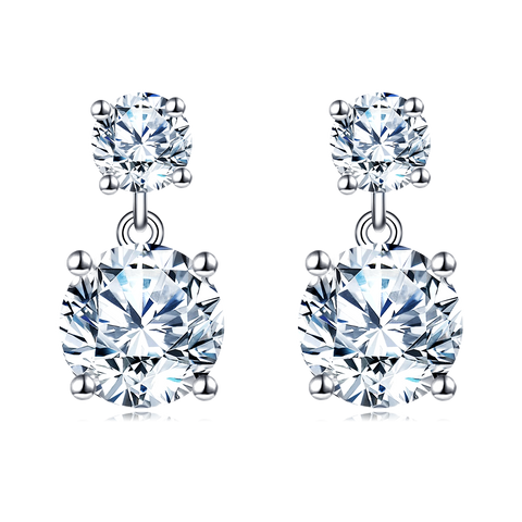 925 Sterling Silver Elegant Double Moissanite Silver Stud Drop Earrings