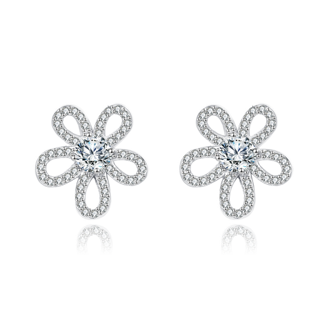 925 Sterling Silver Elegant Moissanite Flower Stud Earrings | Sparkling Silver Jewelry