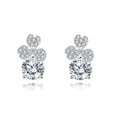 925 Sterling Silver Elegant Floral Moissanite Stud Earrings In Silver