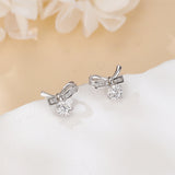 925 Sterling Silver Elegant Silver Moissanite Bow Earrings