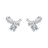 925 Sterling Silver Elegant Silver Moissanite Bow Earrings