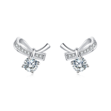 925 Sterling Silver Elegant Silver Moissanite Bow Earrings