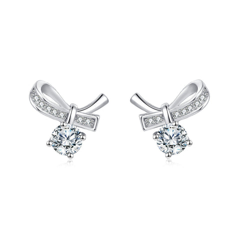 925 Sterling Silver Elegant Silver Moissanite Bow Earrings