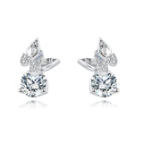 925 Sterling Silver Elegant Moissanite Stud Earrings With Silver Butterfly Design And Sparkling Accents