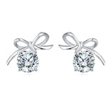 925 Sterling Silver Elegant Silver Bow Earrings With Sparkling Central Stones