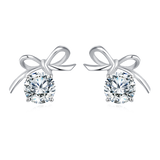 925 Sterling Silver Elegant Silver Bow Earrings With Sparkling Central Stones
