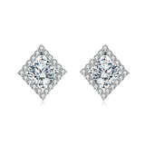 925 Sterling Silver Elegant Square Halo Moissanite Stud Earrings In Plated with White Gold: Timeless Beauty Meets Modern Design