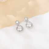 925 Sterling Silver Elegant Moissanite Drop Earrings In Silver Halo Setting – Timeless Luxury Jewelry