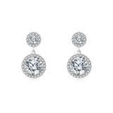 925 Sterling Silver Elegant Moissanite Drop Earrings In Silver Halo Setting – Timeless Luxury Jewelry