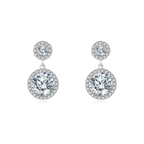 925 Sterling Silver Elegant Moissanite Drop Earrings In Silver Halo Setting – Timeless Luxury Jewelry