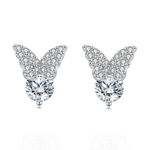 925 Sterling Silver Elegant Moissanite-studded Butterfly Stud Earrings