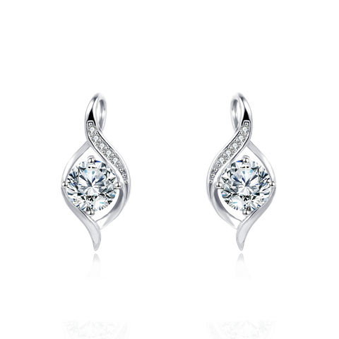 925 Sterling Silver Elegant Silver Moissanite Earrings With Swirling Design