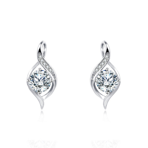 925 Sterling Silver Elegant Silver Moissanite Earrings With Swirling Design
