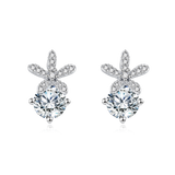 925 Sterling Silver Elegant Moissanite-studded Floral Stud Earrings In Silver Setting