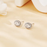 925 Sterling Silver Elegant Moissanite Stud Earrings With Classic Halo Design – Luxury Jewelry