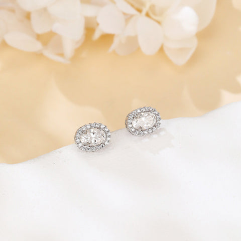 925 Sterling Silver Elegant Moissanite Stud Earrings With Classic Halo Design – Luxury Jewelry