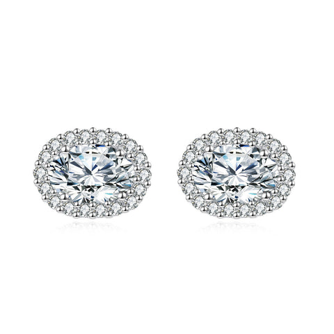 925 Sterling Silver Elegant Moissanite Stud Earrings With Classic Halo Design – Luxury Jewelry