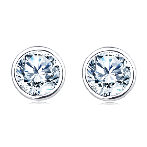 925 Sterling Silver Classic Round Moissanite Stud Earrings In Silver: Timeless Elegance For Everyday Wear