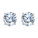 925 Sterling Silver Elegant Sparkling Moissanite Stud Earrings In Plated with White Gold On Blush Pink Backdrop