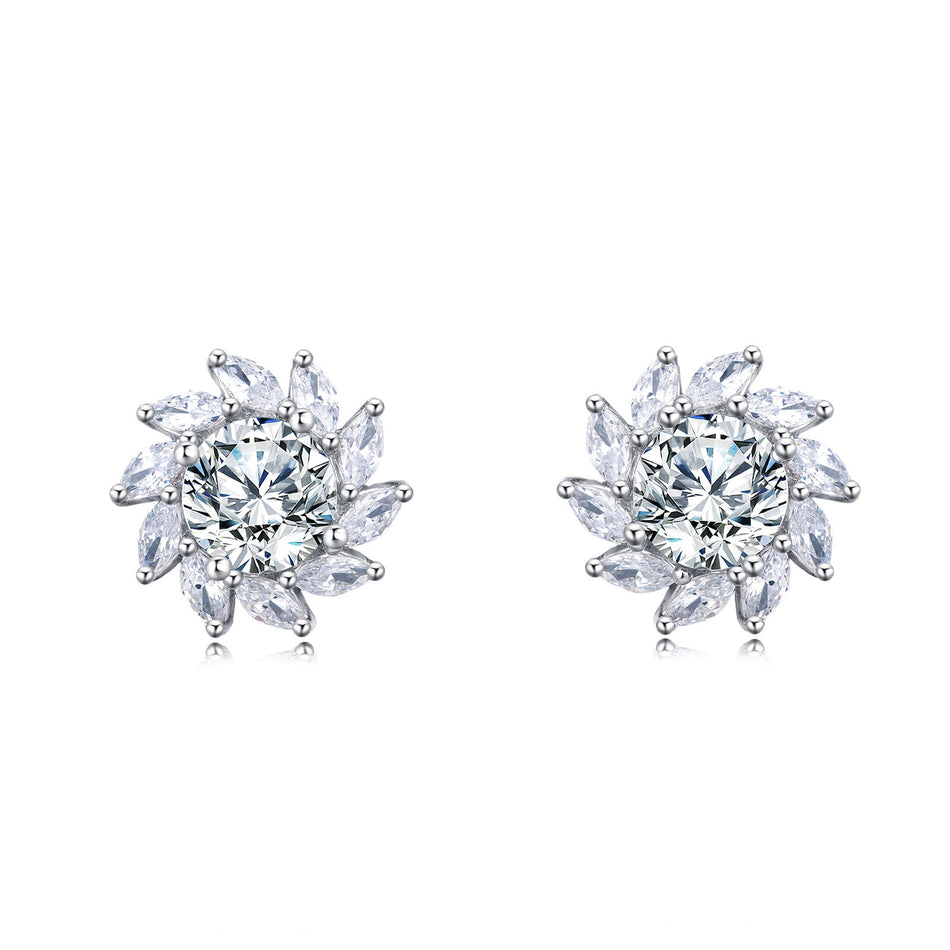 925 Sterling Silver Elegant Floral Moissanite Earrings With Radiant Center Stone