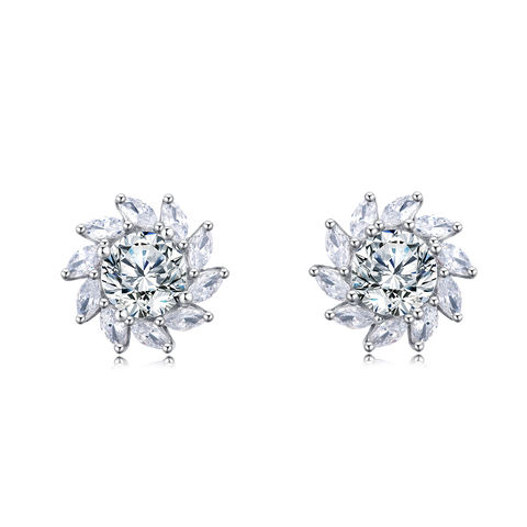 925 Sterling Silver Elegant Floral Moissanite Earrings With Radiant Center Stone