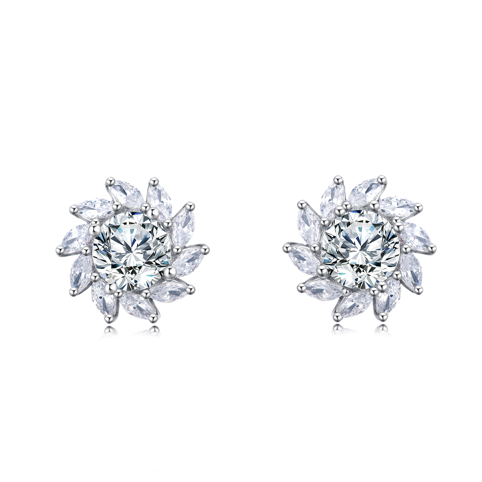 925 Sterling Silver Elegant Floral Moissanite Earrings With Radiant Center Stone