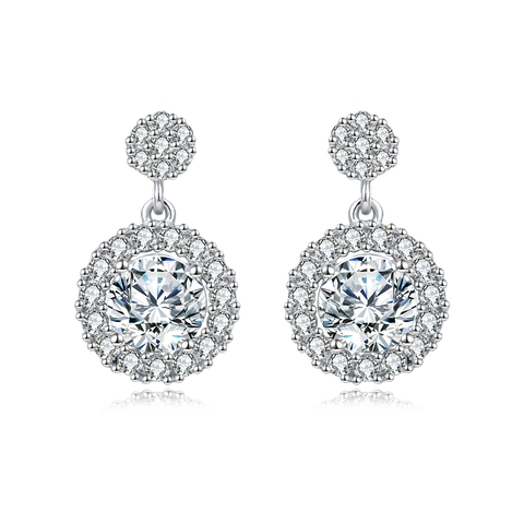 925 Sterling Silver Elegant Moissanite Halo Earrings Radiating Sophistication