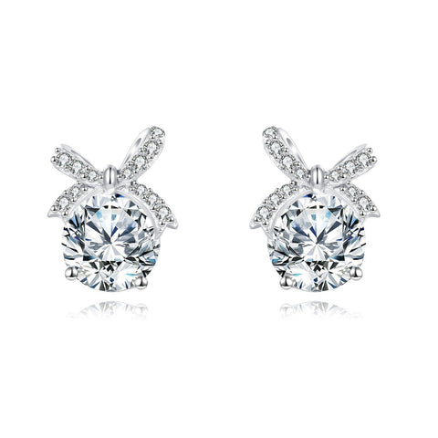 925 Sterling Silver Elegant Moissanite Bow Earrings In Sterling Silver