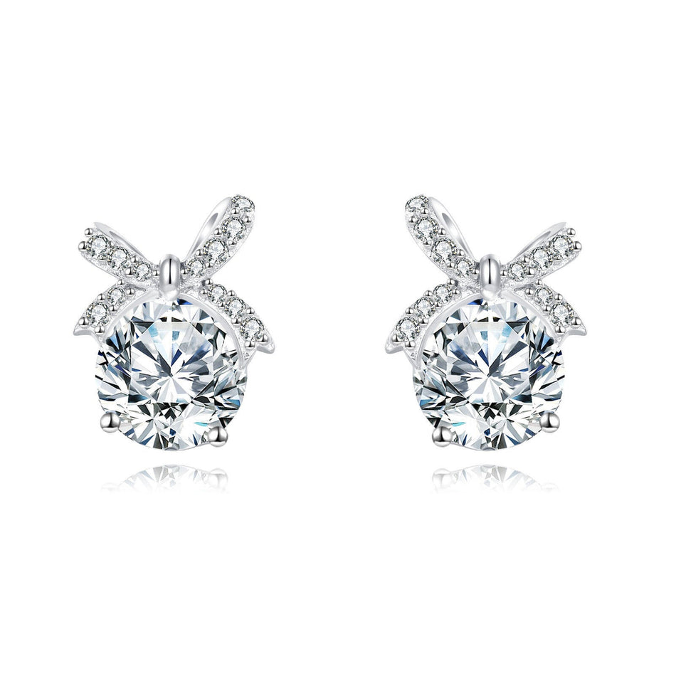 925 Sterling Silver Elegant Moissanite Bow Earrings In Sterling Silver