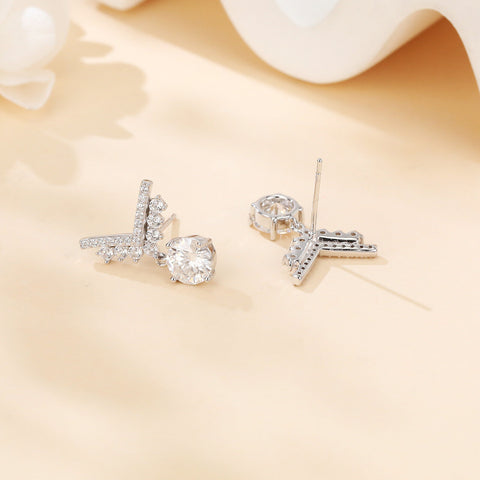 925 Sterling Silver Sparkling Moissanite Silver Earrings: Elegant Cross Design With Drop Accent