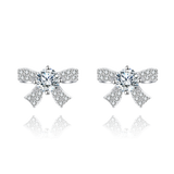 925 Sterling Silver Elegant Moissanite Bow Stud Earrings In Plated with White Gold Setting