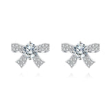 925 Sterling Silver Elegant Moissanite Bow Stud Earrings In Plated with White Gold Setting