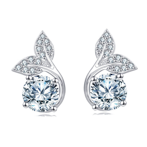 925 Sterling Silver Elegant Moissanite Leaf Earrings In Sterling Silver With Sparkling Accents