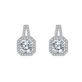 925 Sterling Silver Elegant Cushion-cut Moissanite Halo Earrings With Pavé Accents In Sterling Silver