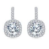 925 Sterling Silver Elegant Square Halo Moissanite Earrings With Round Center Stone