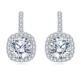 925 Sterling Silver Elegant Square Halo Moissanite Earrings With Round Center Stone