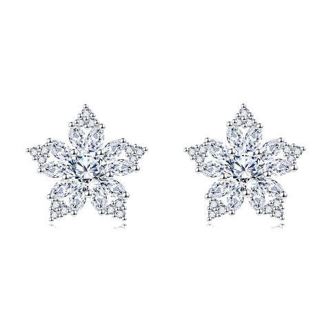 925 Sterling Silver Elegant Snowflake Moissanite Earrings