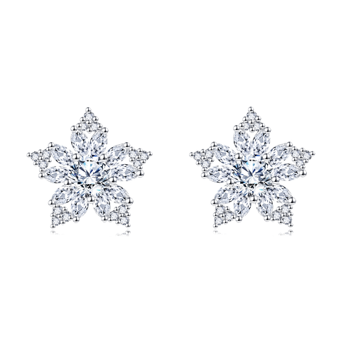925 Sterling Silver Elegant Snowflake Moissanite Earrings